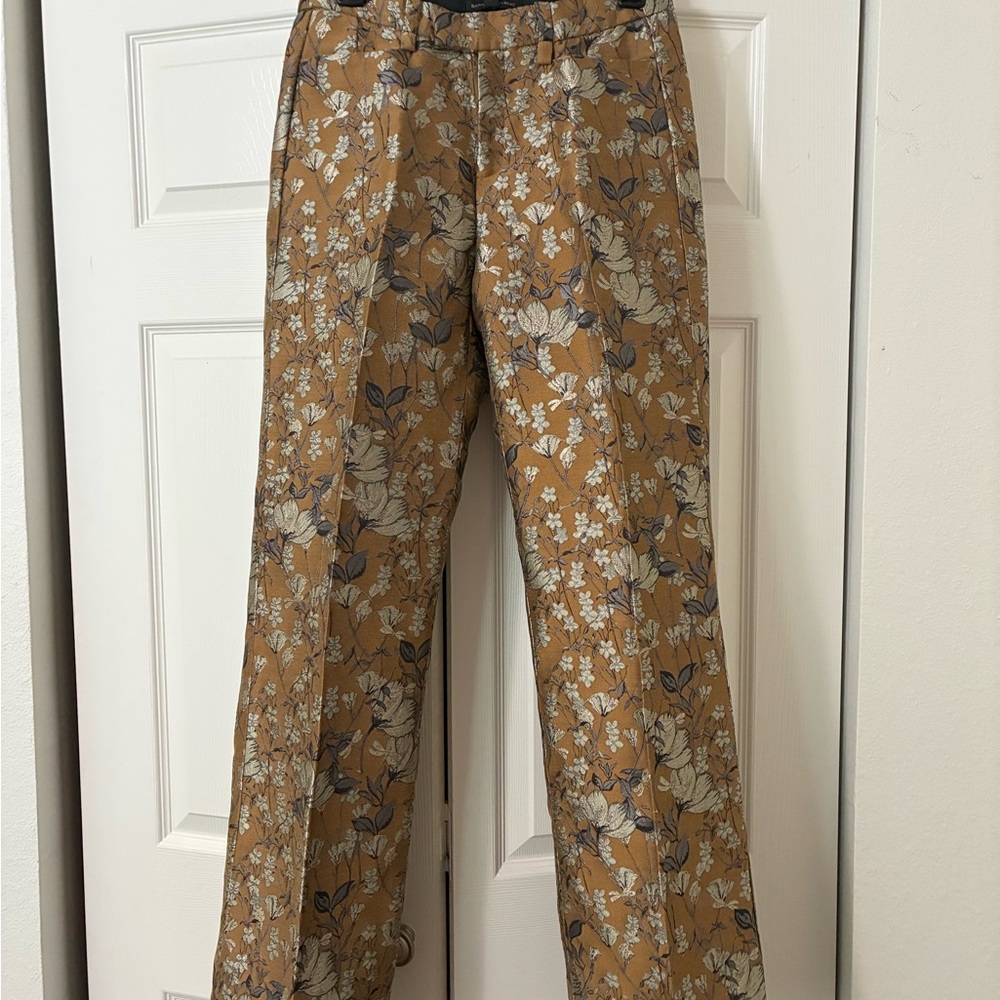 Banana Republic Floral Boot Cut Pants - gold with silver and black.